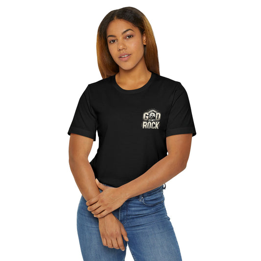 Christian Unisex Jersey T-Shirt with 'God is my rock' Design