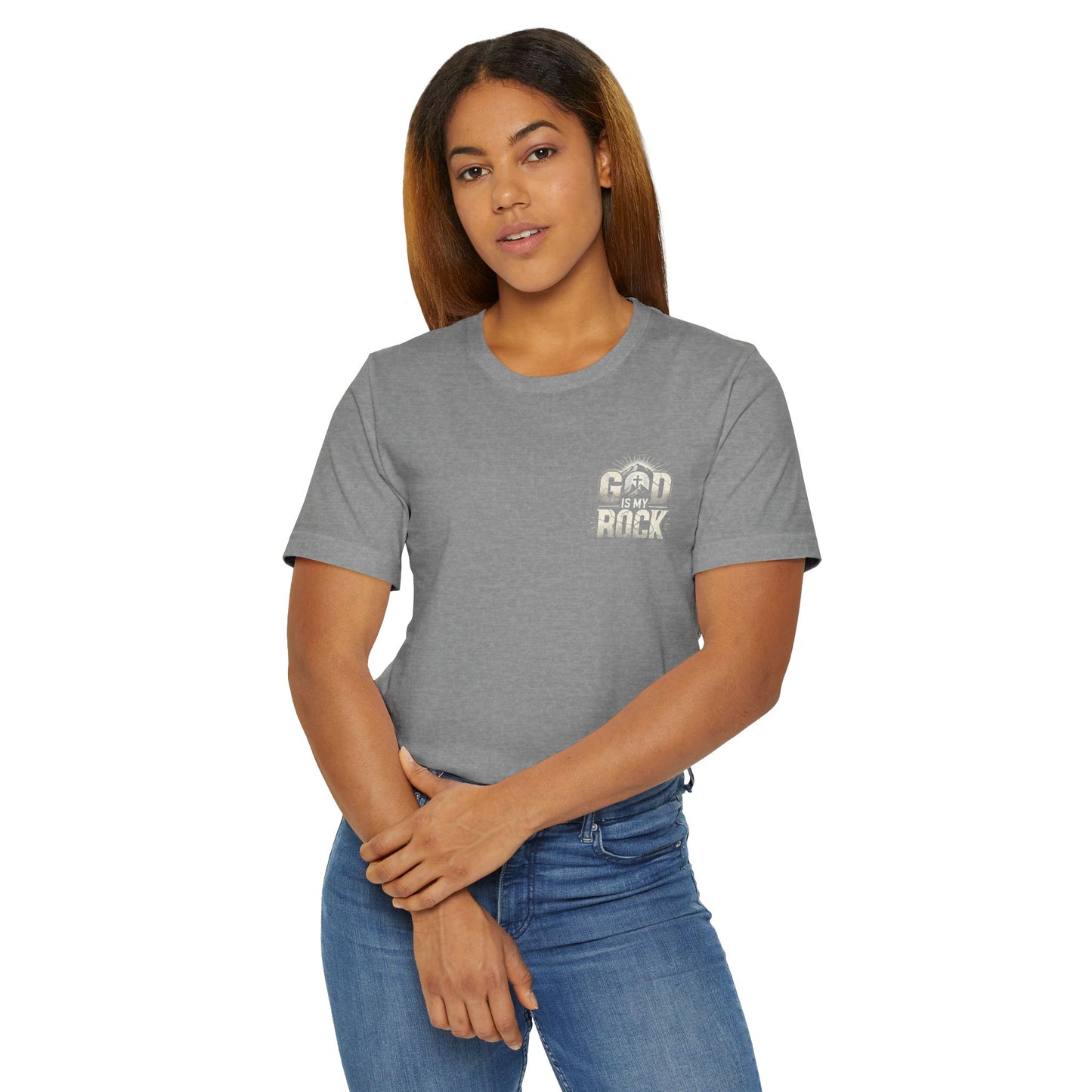 Christian Unisex Jersey T-Shirt with 'God is my rock' Design